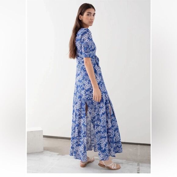 &Other Stories Cotton Blend Coffee Bean Blue Floral Maxi Dress size 0 - Picture 5 of 10